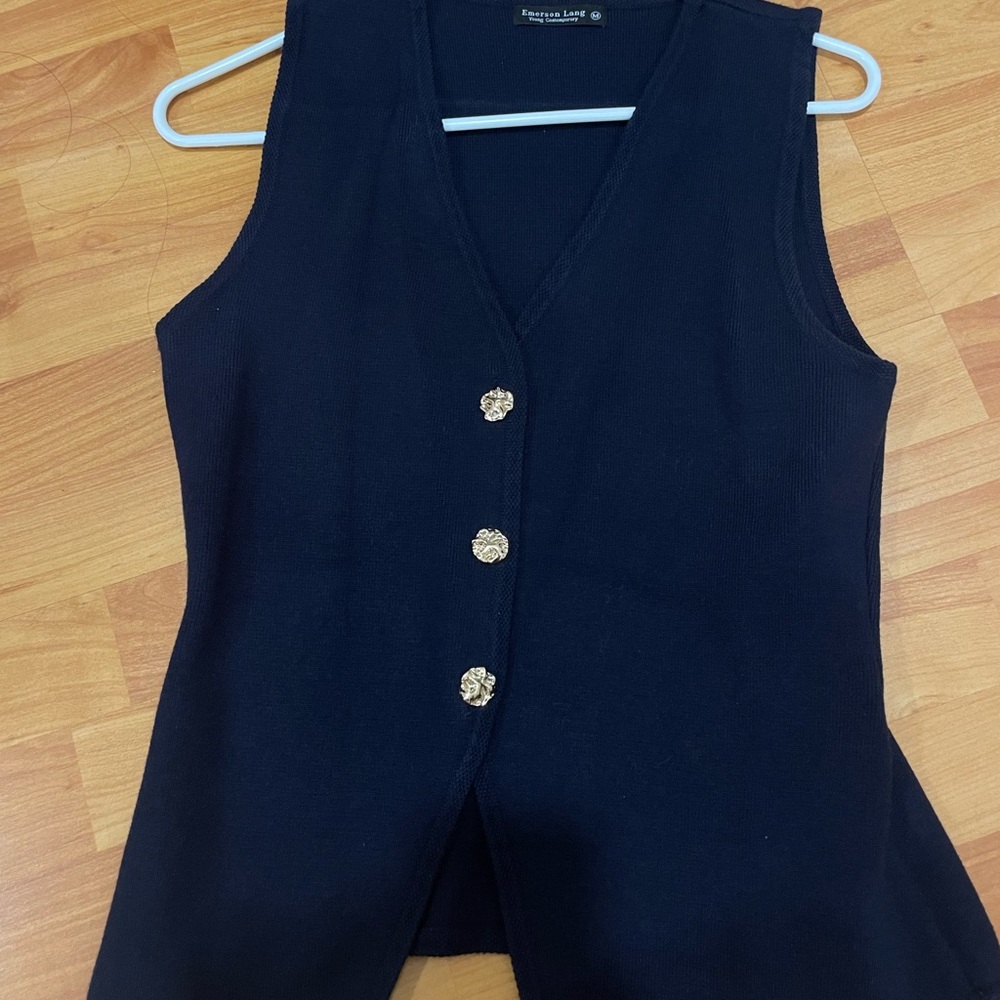 Vest navy blue  Sleeveless Blouse with Gold Buttons